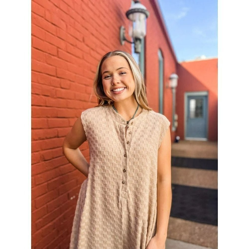 Nellie Checkered Jumpsuit in Taupe - Picture 9 of 10
